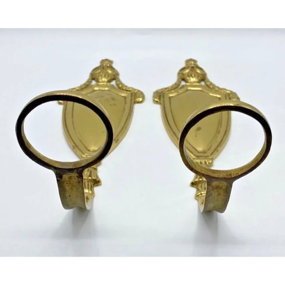Vintage Virginia MetalCrafters Brass Wall Sconces Candle Holders Set Regency